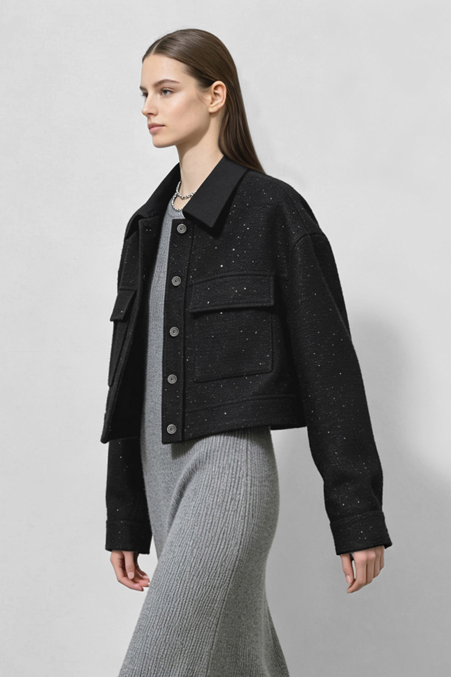 Wool Sequin Chanel-Style Jacket|AMII