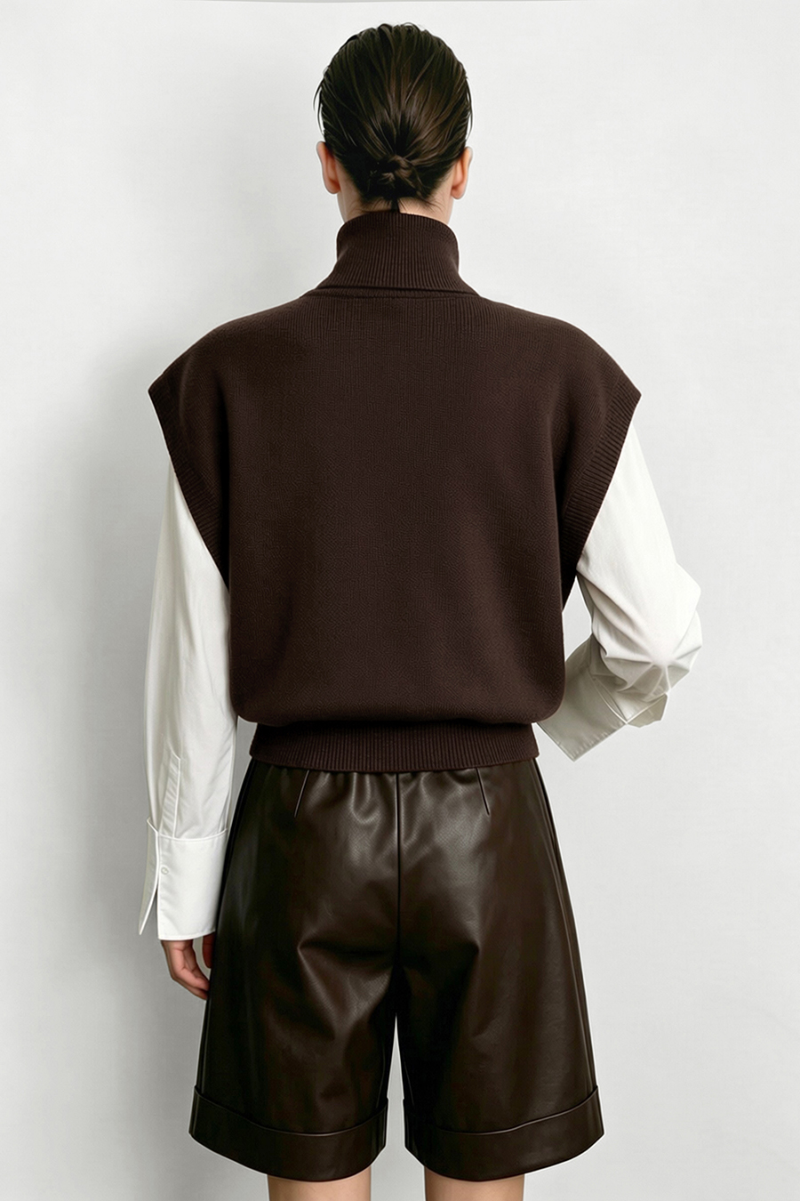 Turtleneck Wide Shoulder Cap Sleeve Knit Vest | AMII