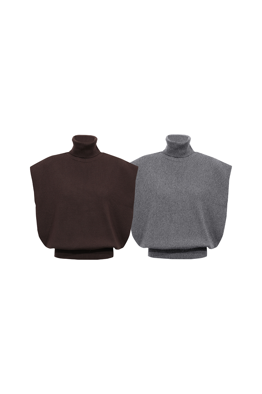 Turtleneck Wide Shoulder Cap Sleeve Knit Vest | AMII