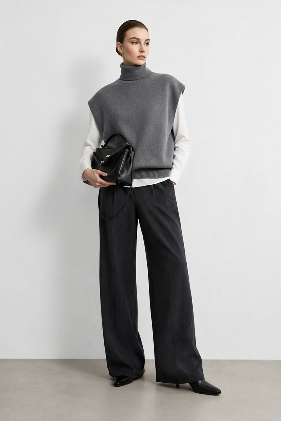 Turtleneck Wide Shoulder Cap Sleeve Knit Vest | AMII