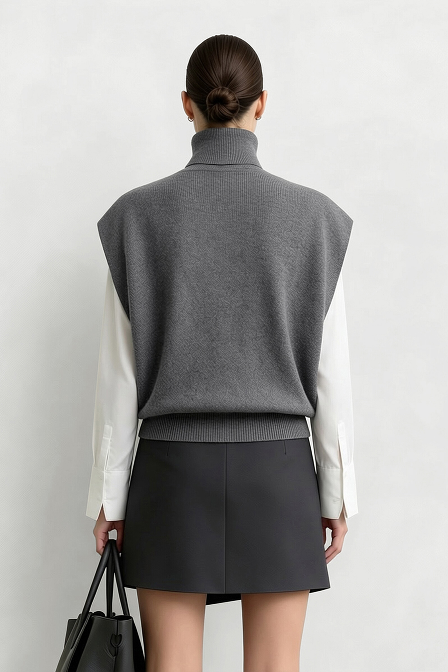 Turtleneck Wide Shoulder Cap Sleeve Knit Vest | AMII