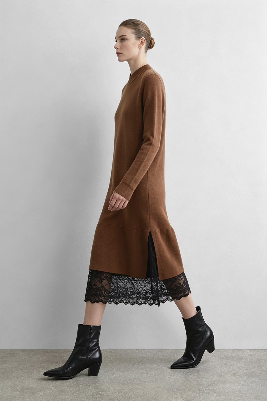 Lace Panel Knit Dress|AMII