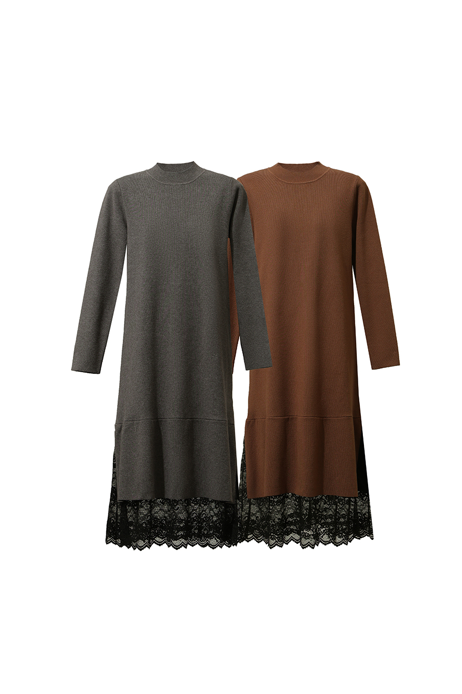 Lace Panel Knit Dress|AMII