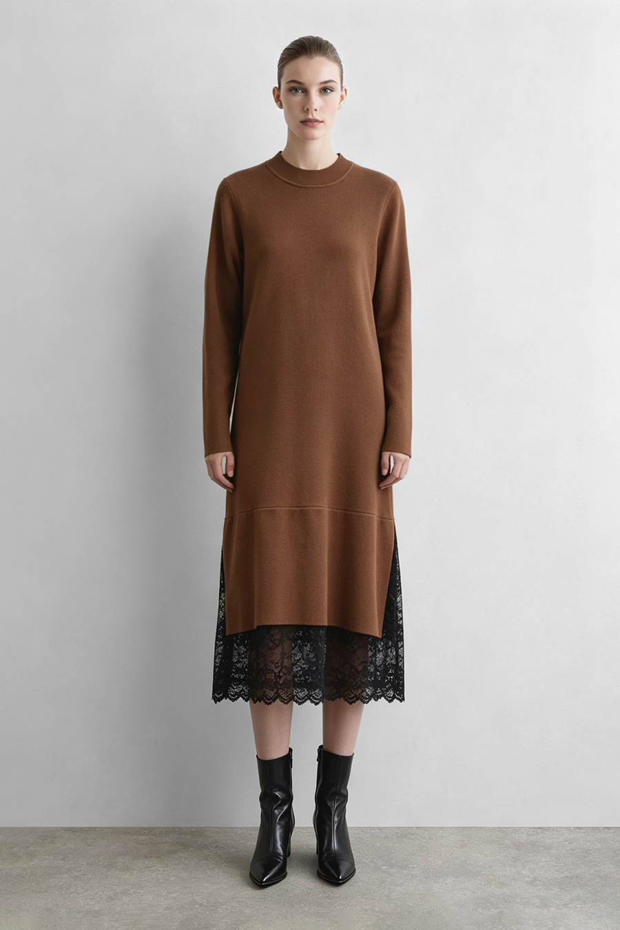 Lace Panel Knit Dress|AMII