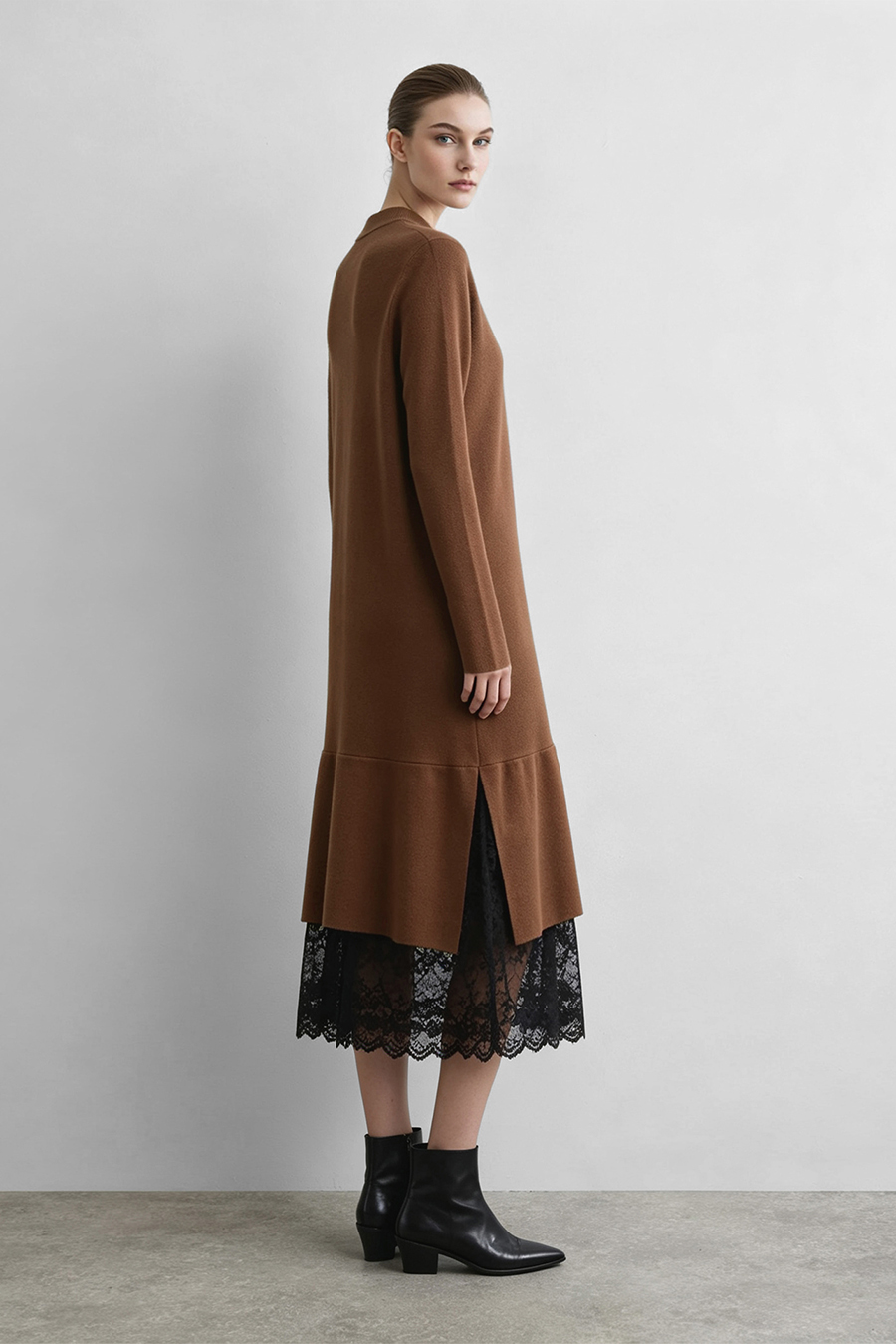Lace Panel Knit Dress|AMII