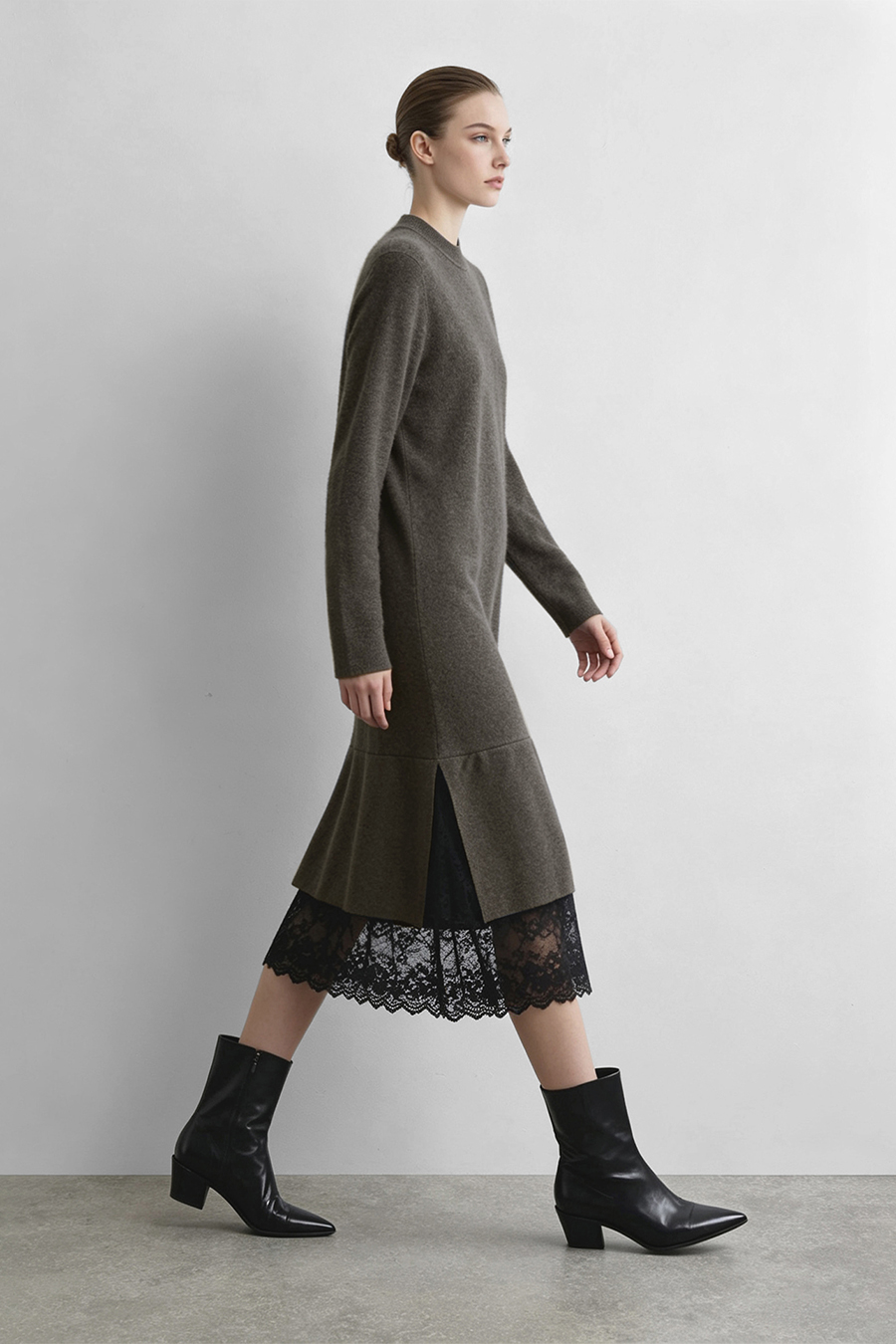Lace Panel Knit Dress|AMII