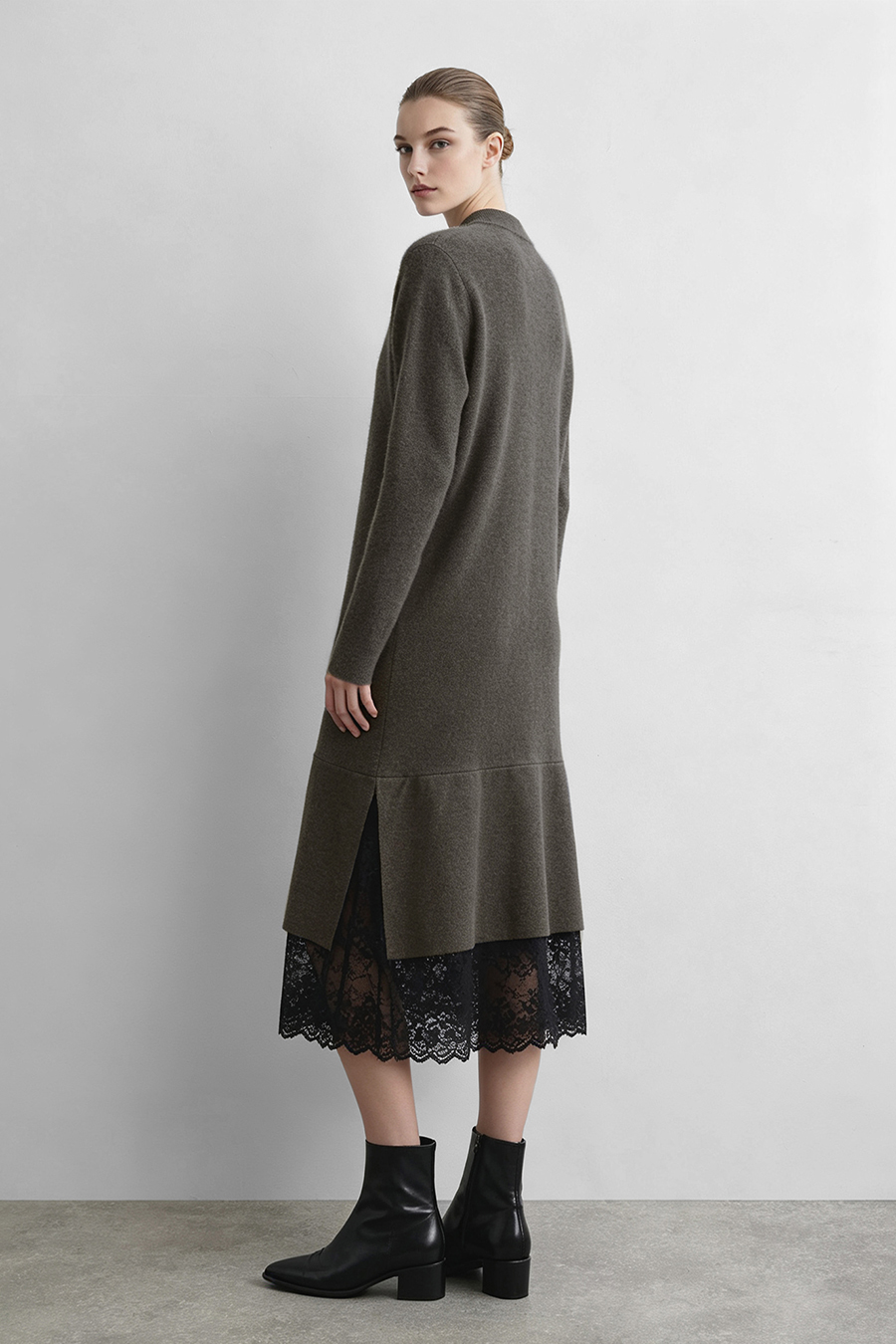 Lace Panel Knit Dress|AMII