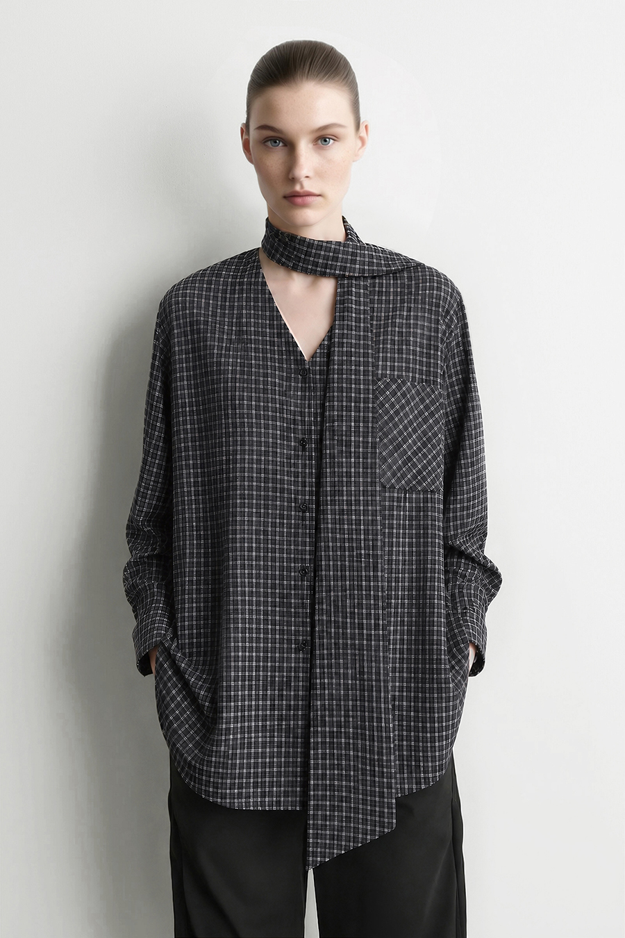 Plaid Shirt with Detachable Sash | AMII