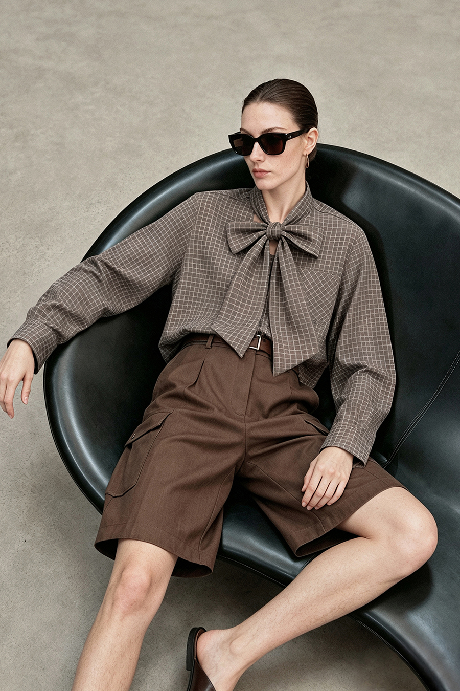 Plaid Shirt with Detachable Sash | AMII