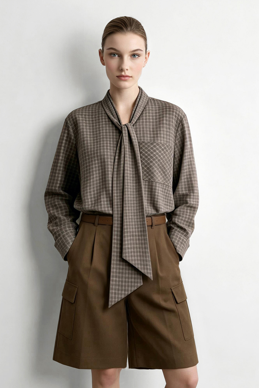 Plaid Shirt with Detachable Sash | AMII