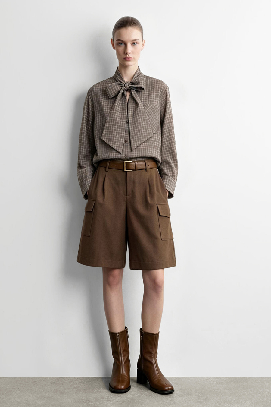 Plaid Shirt with Detachable Sash | AMII