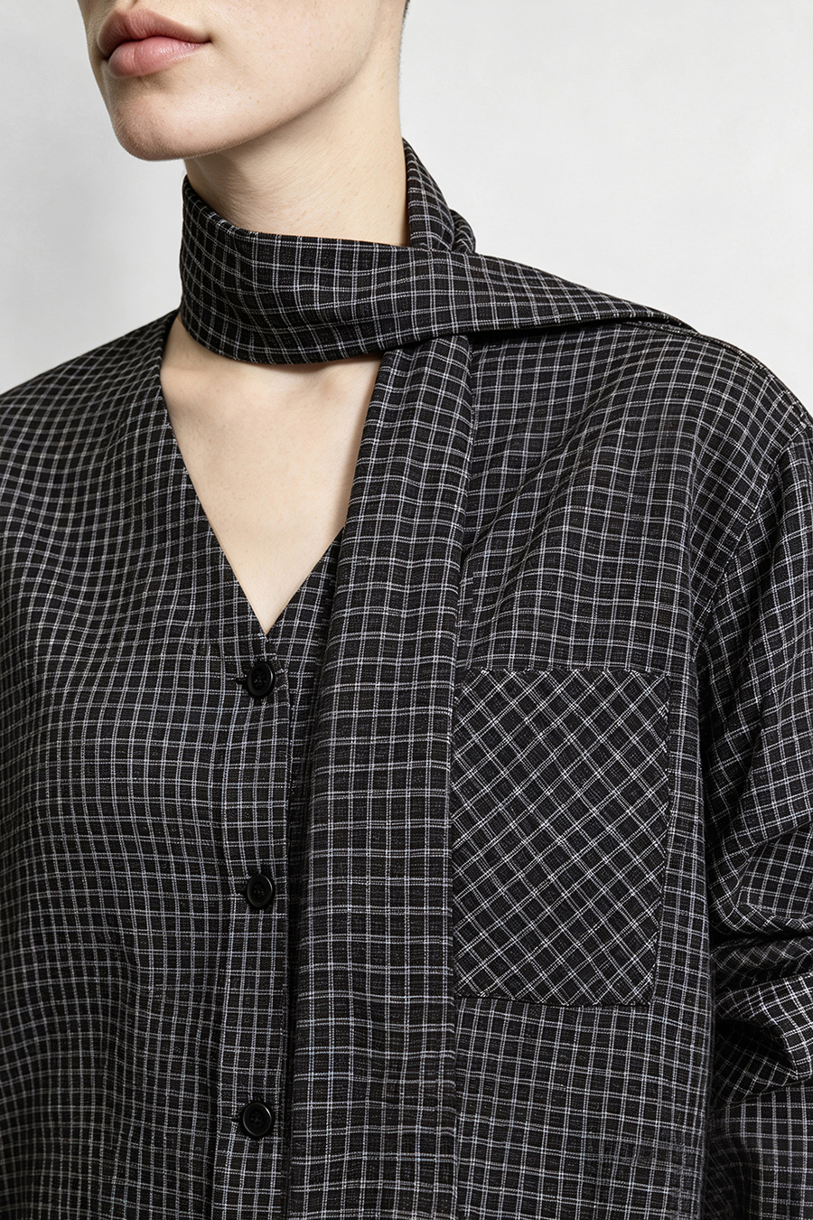 Plaid Shirt with Detachable Sash | AMII