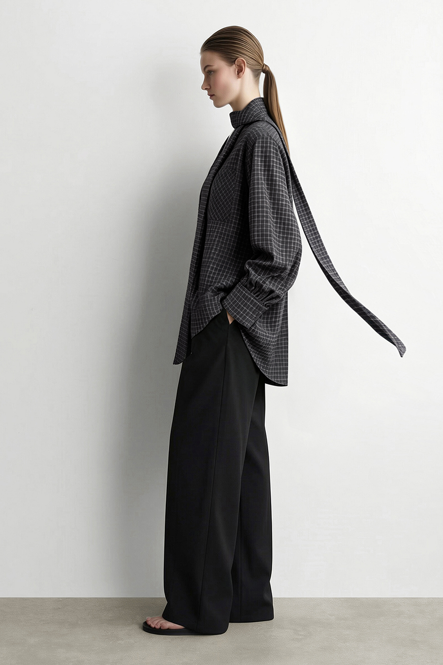 Plaid Shirt with Detachable Sash | AMII