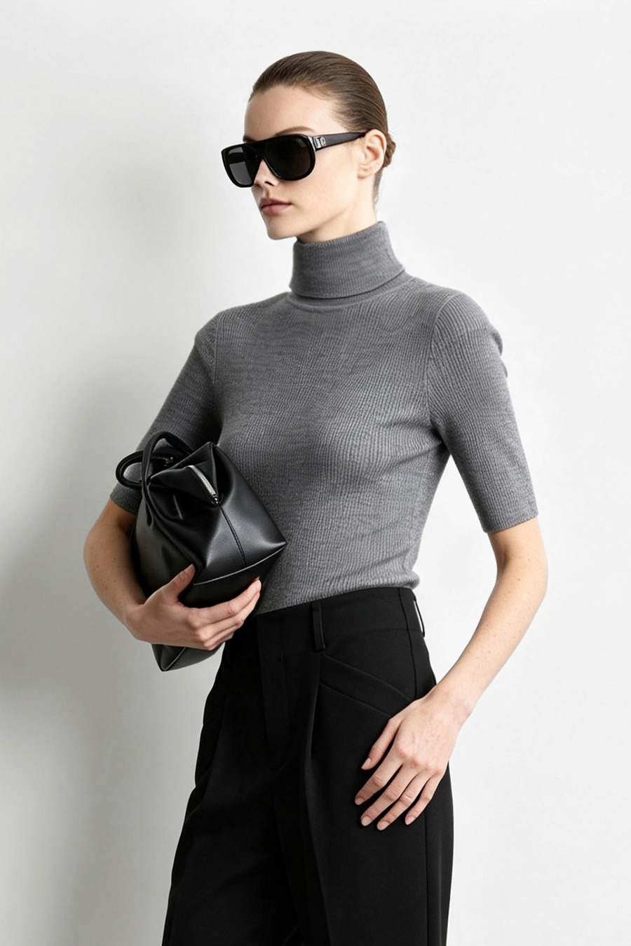 Mock Neck Elbow Sleeve Knit Top | AMII