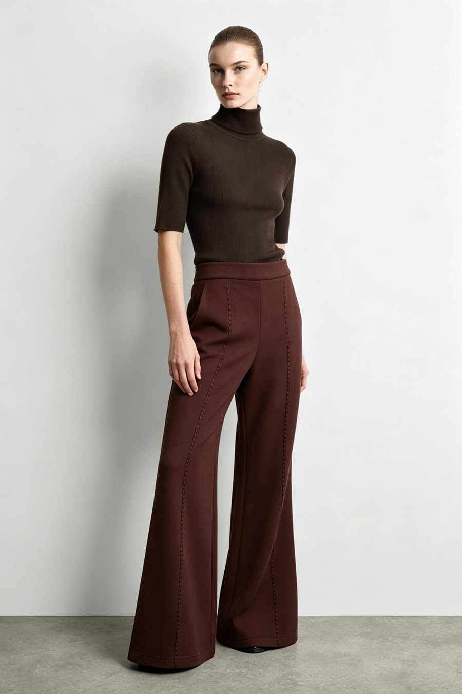 Mock Neck Elbow Sleeve Knit Top | AMII