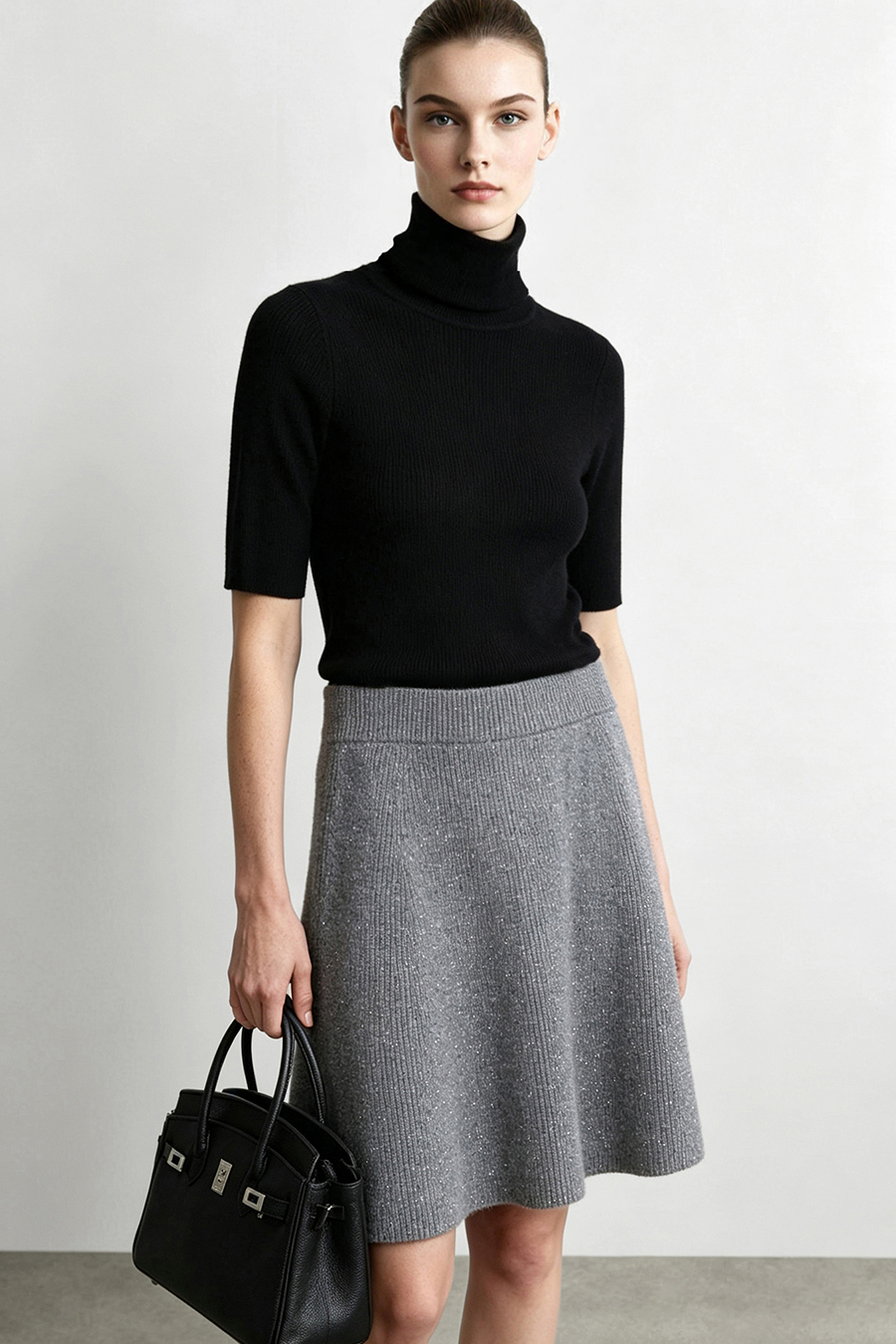 Mock Neck Elbow Sleeve Knit Top | AMII