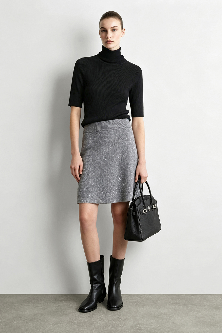 Mock Neck Elbow Sleeve Knit Top | AMII