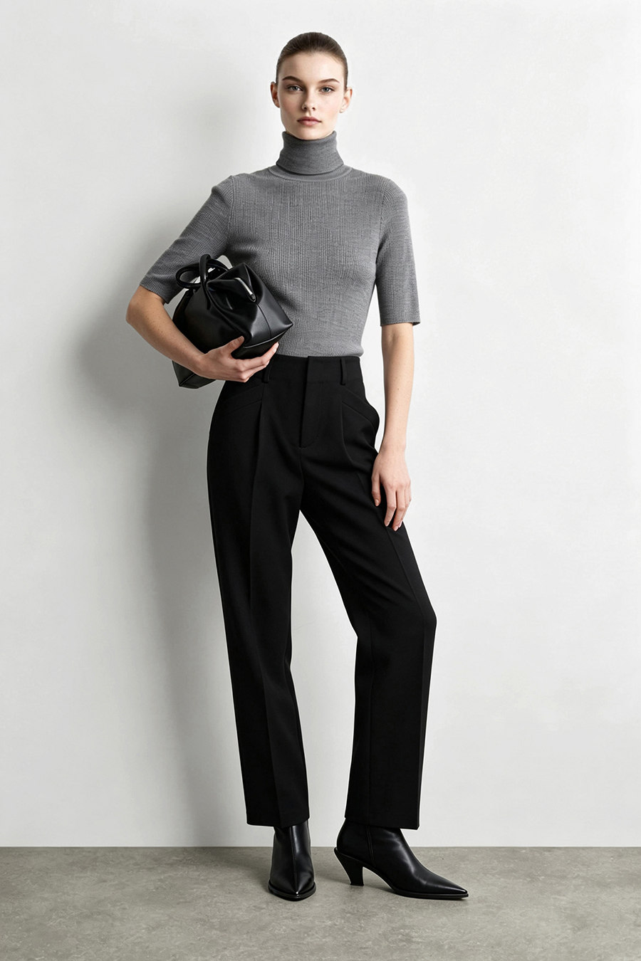 Mock Neck Elbow Sleeve Knit Top | AMII