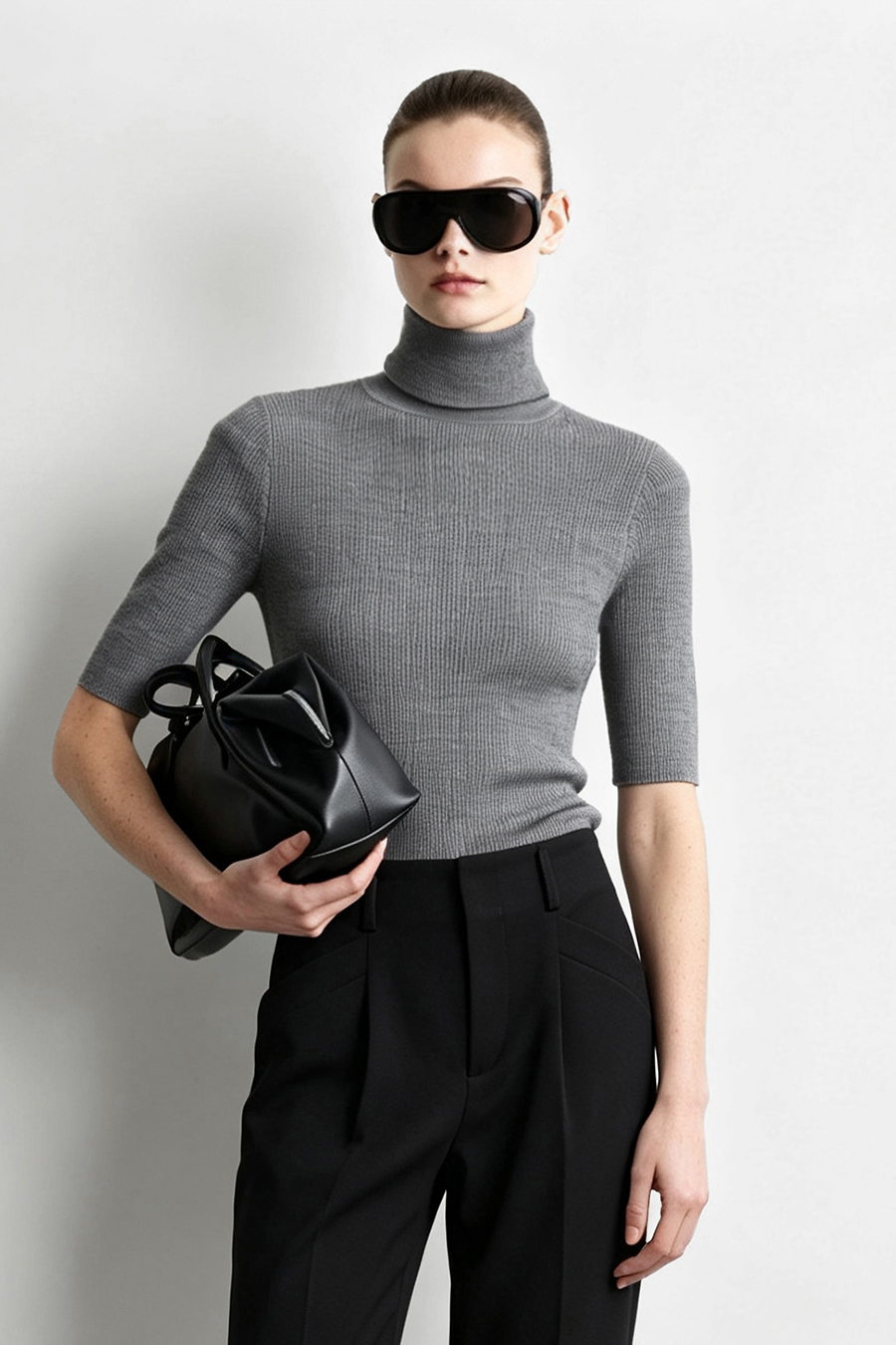 Mock Neck Elbow Sleeve Knit Top | AMII