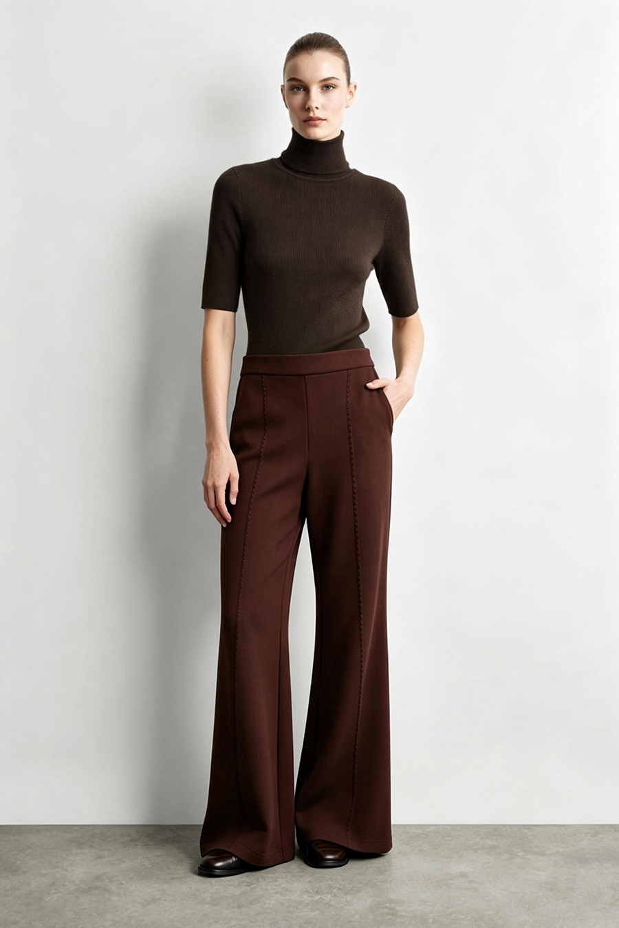 Mock Neck Elbow Sleeve Knit Top | AMII