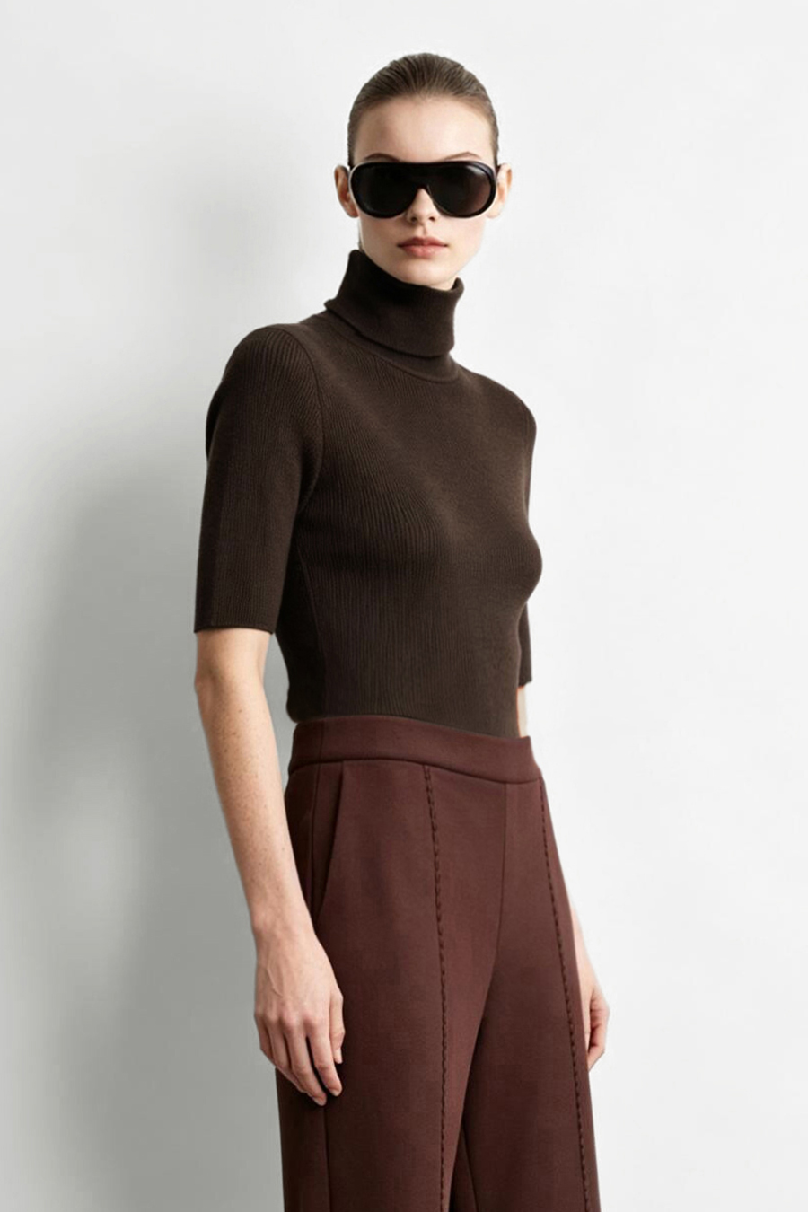 Mock Neck Elbow Sleeve Knit Top | AMII