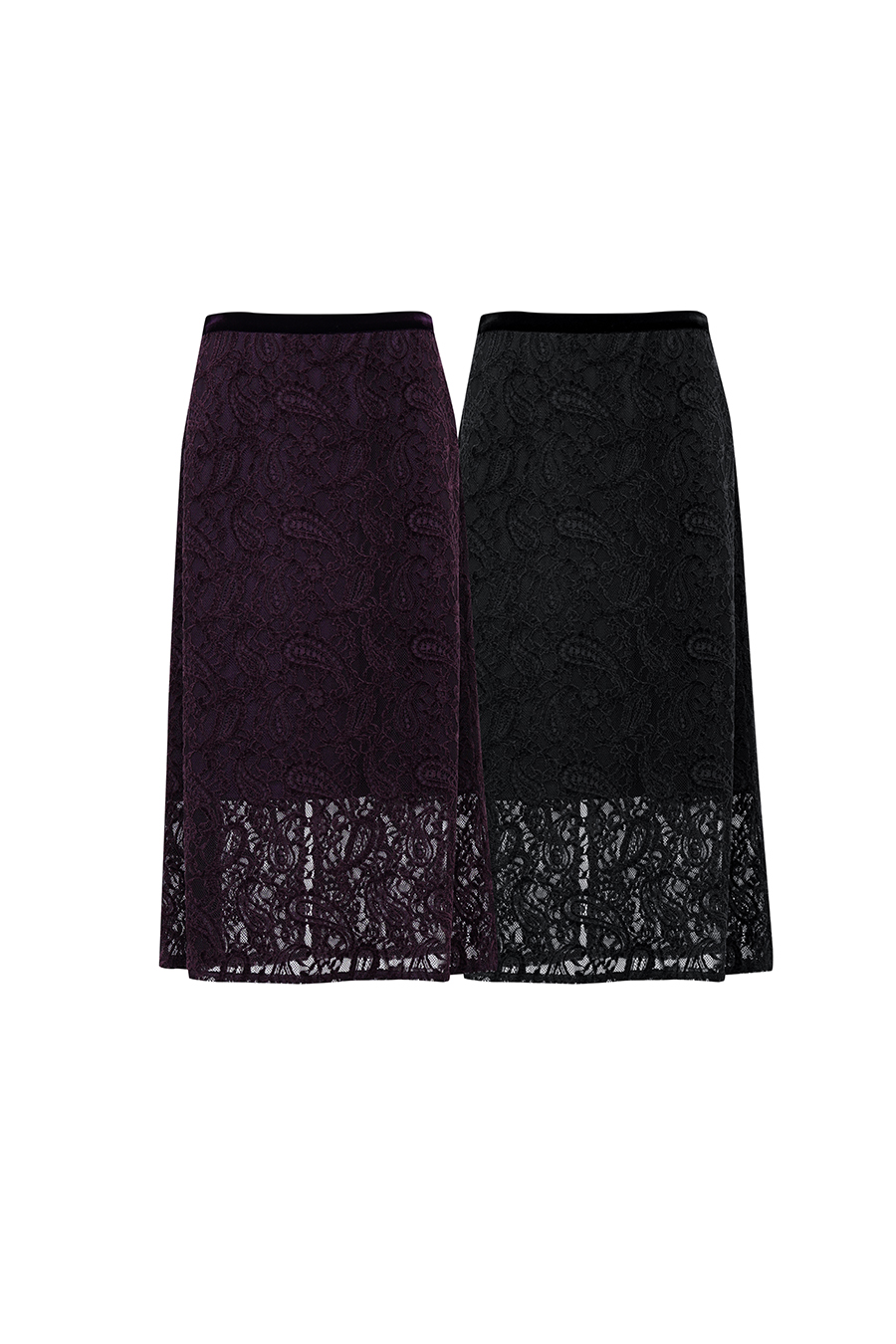 Velvet & Lace Panel Skirt | AMII