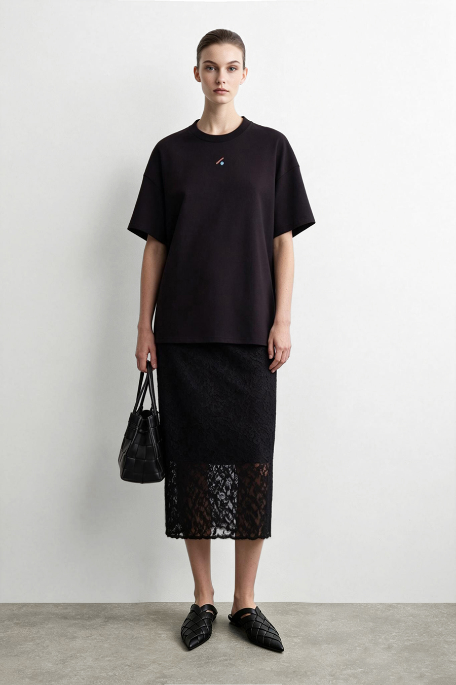 Velvet & Lace Panel Skirt | AMII