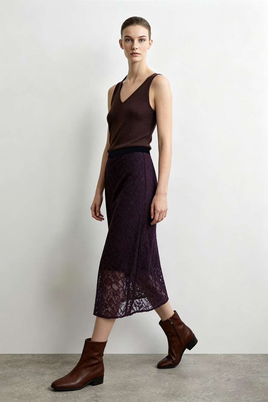 Velvet & Lace Panel Skirt | AMII
