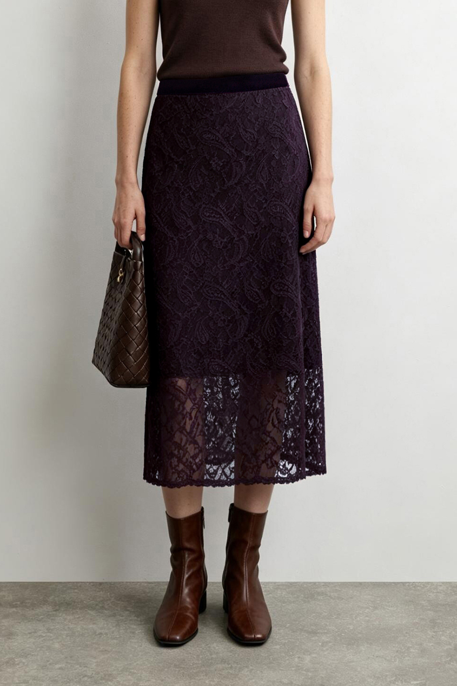 Velvet & Lace Panel Skirt | AMII