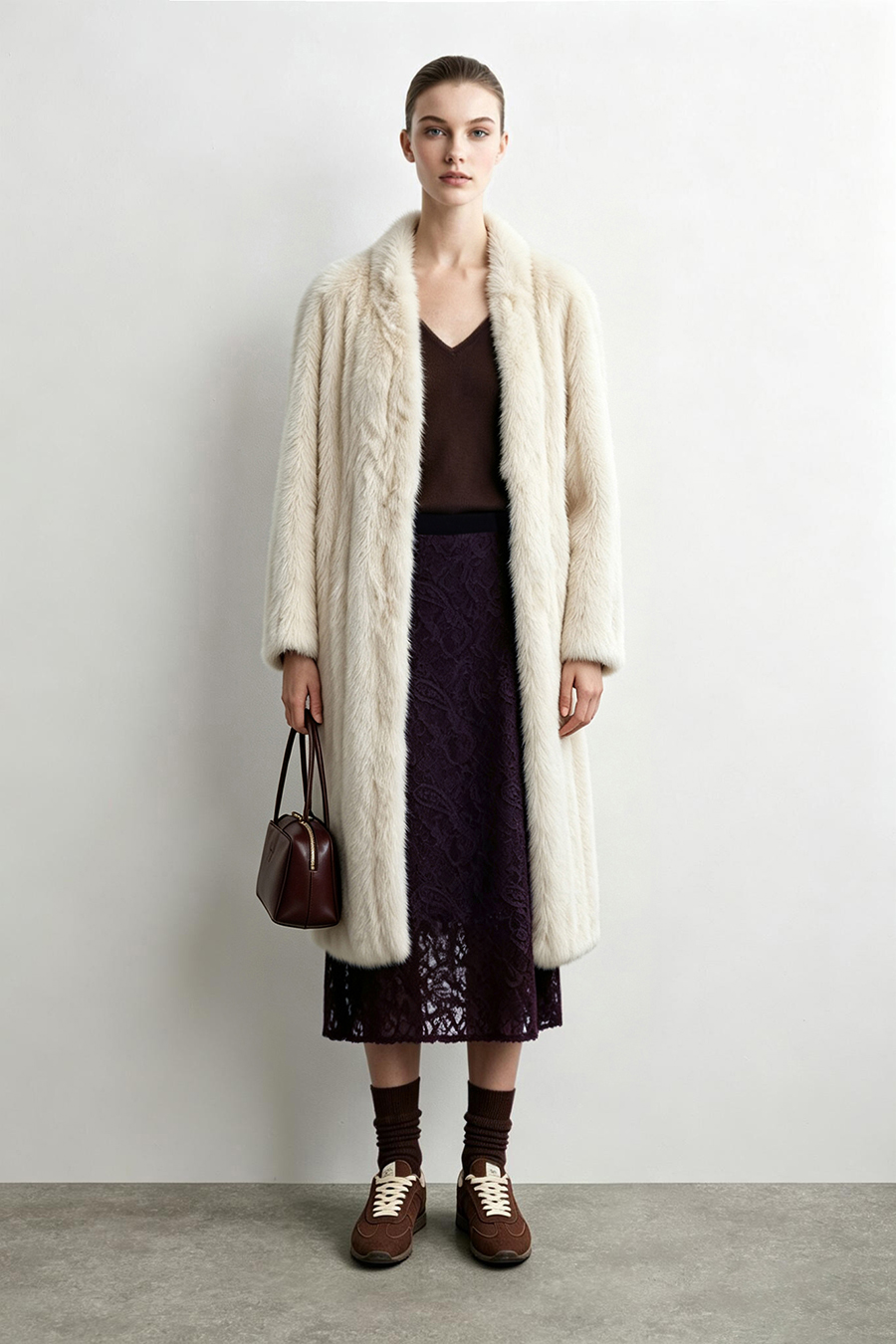 Velvet & Lace Panel Skirt | AMII