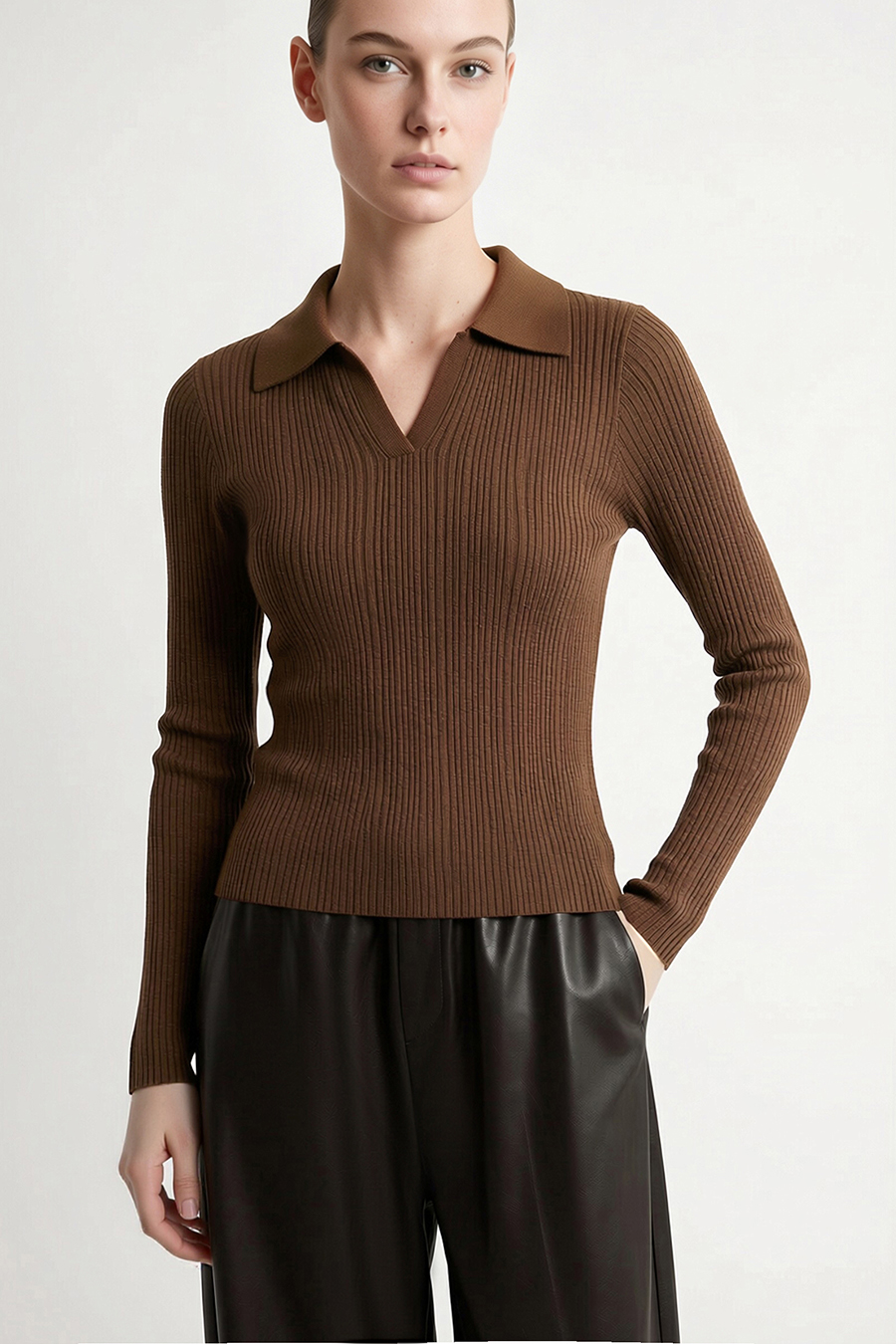 Lapel Lurex Knit Sweater | AMII
