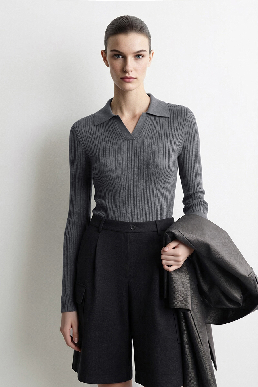 Lapel Lurex Knit Sweater | AMII
