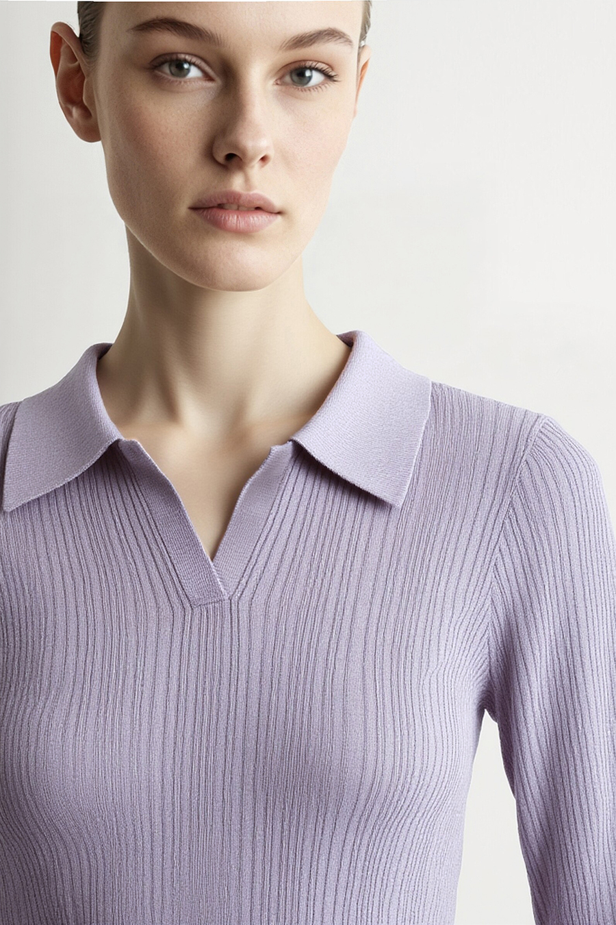 Lapel Lurex Knit Sweater | AMII