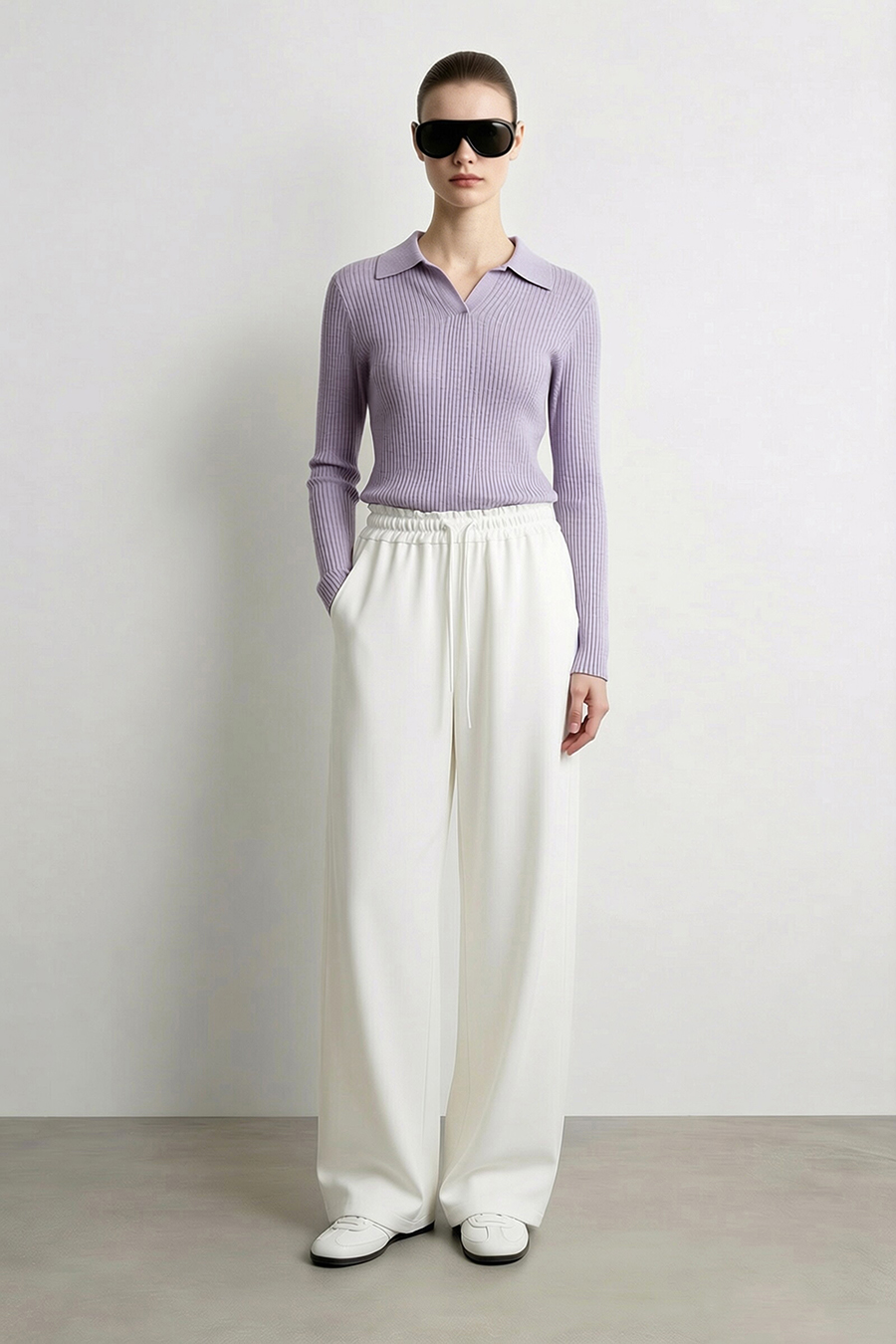 Lapel Lurex Knit Sweater | AMII