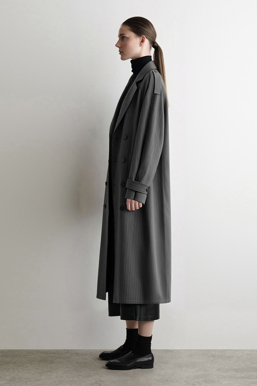 Striped Trench Coat with Belt|AMII