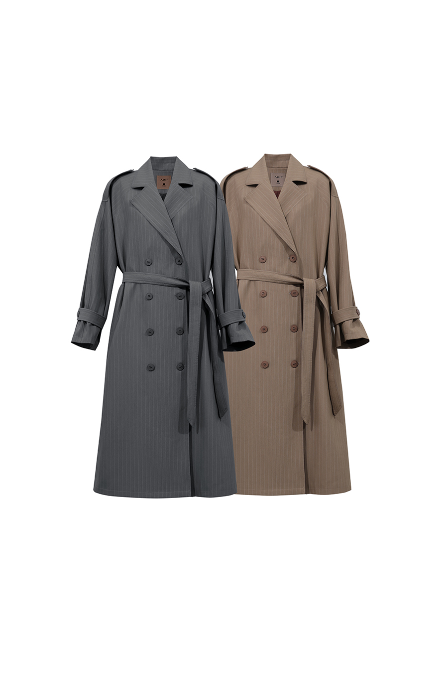 Striped Trench Coat with Belt|AMII