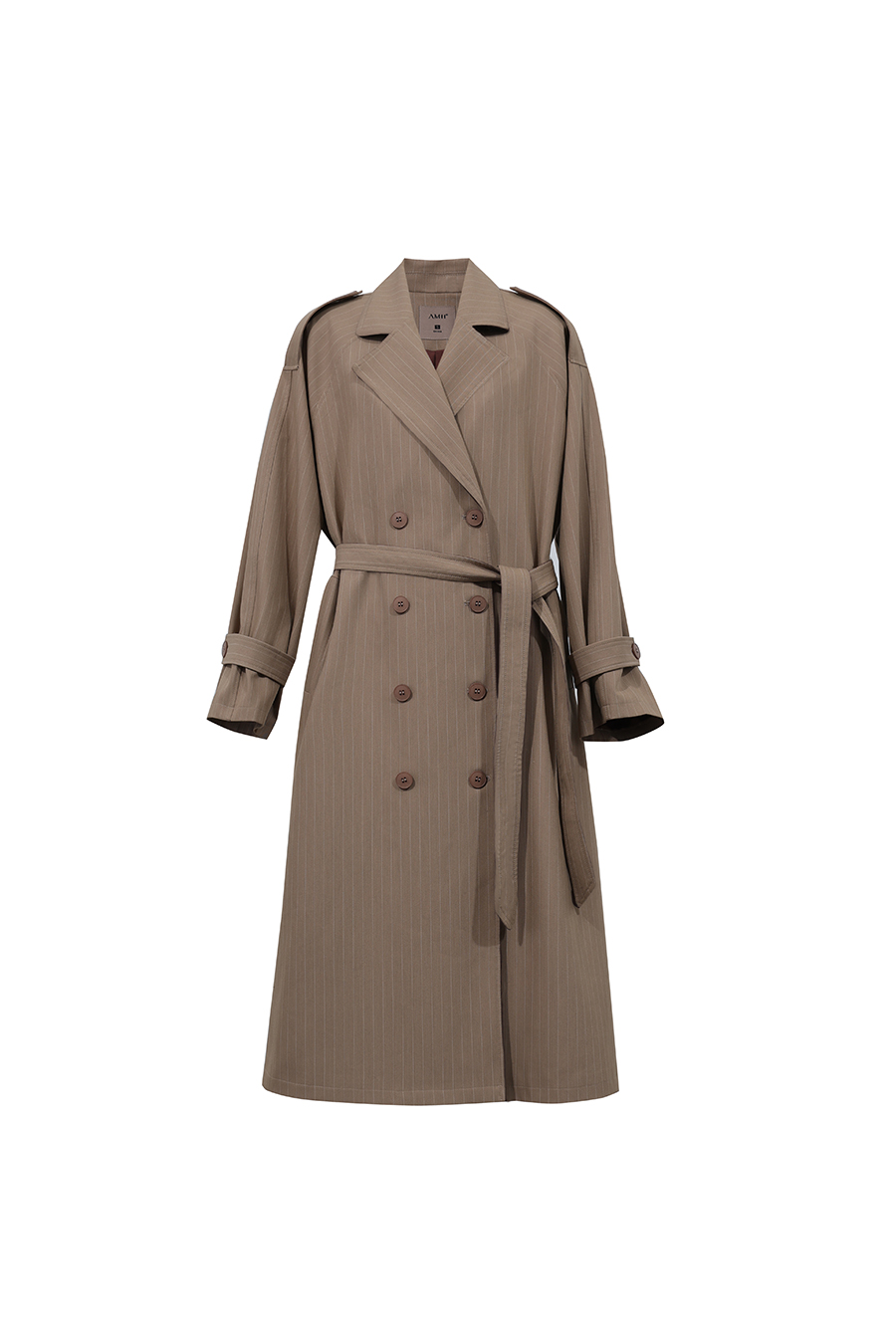 Striped Trench Coat with Belt|AMII