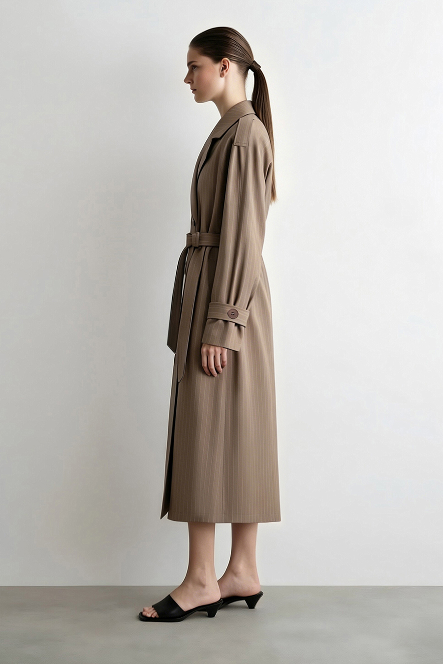 Striped Trench Coat with Belt|AMII