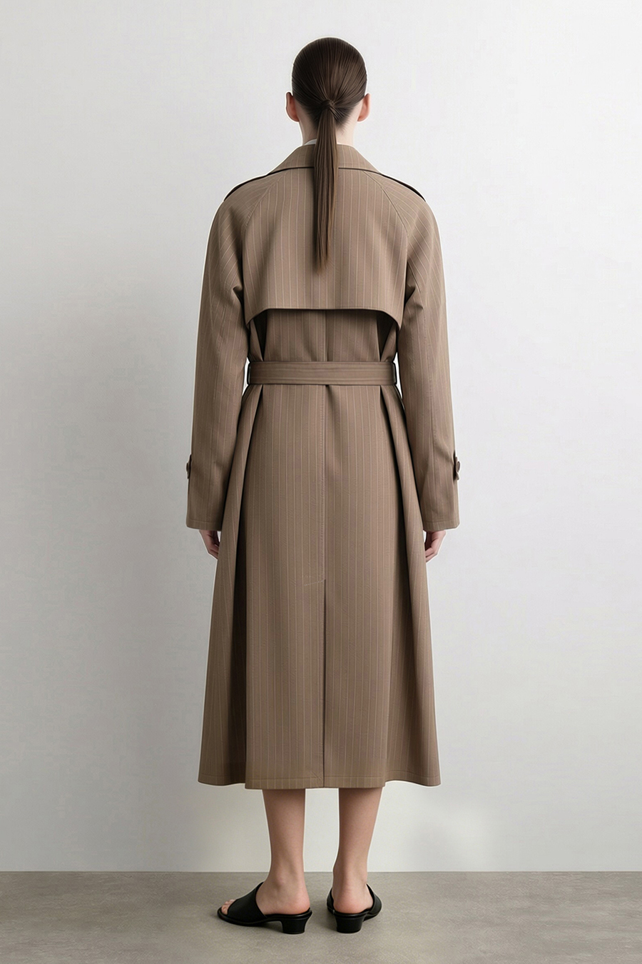 Striped Trench Coat with Belt|AMII