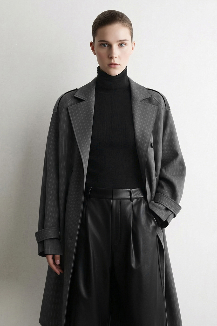 Striped Trench Coat with Belt|AMII