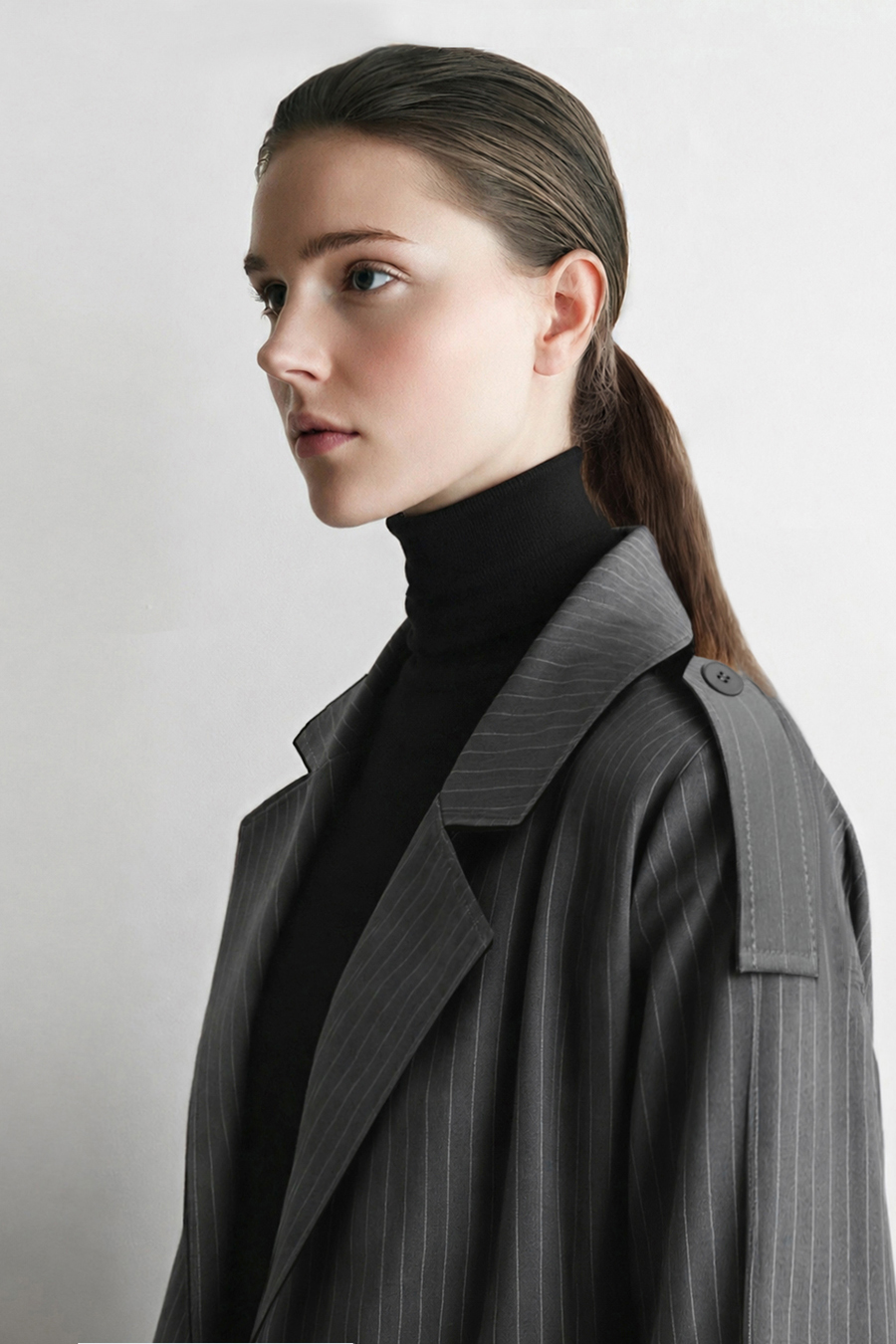 Striped Trench Coat with Belt|AMII