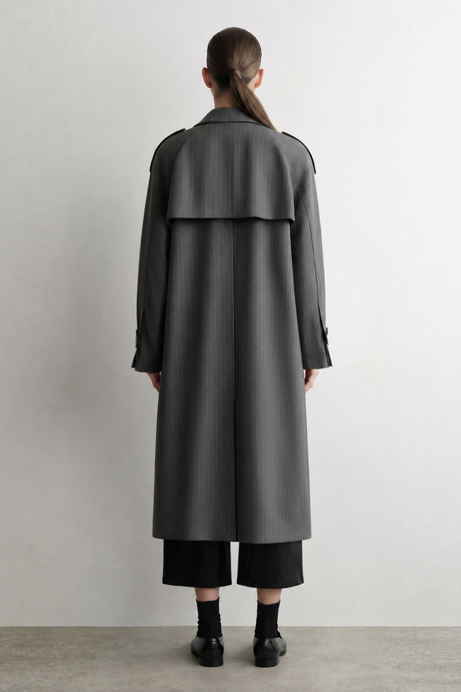 Striped Trench Coat with Belt|AMII