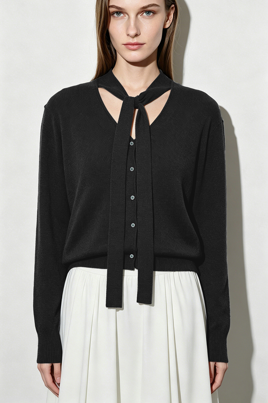 V-Neck Ribbon Knit Cardigan | AMII