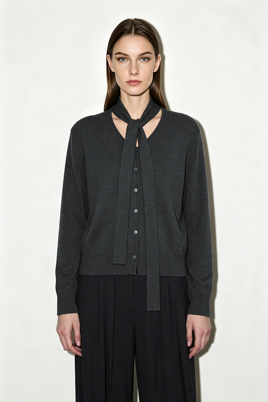 V-Neck Ribbon Knit Cardigan | AMII