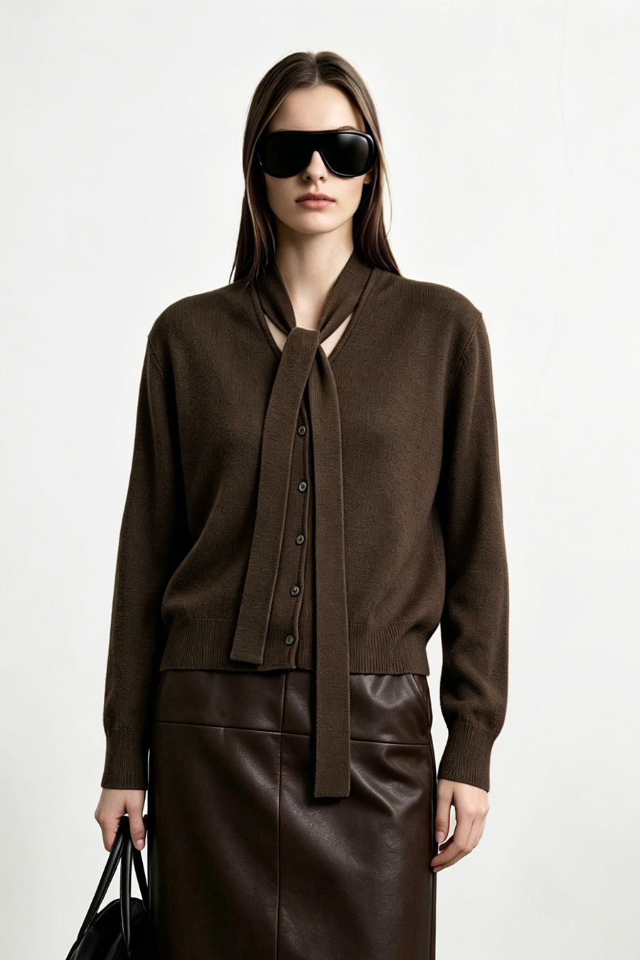 V-Neck Ribbon Knit Cardigan | AMII