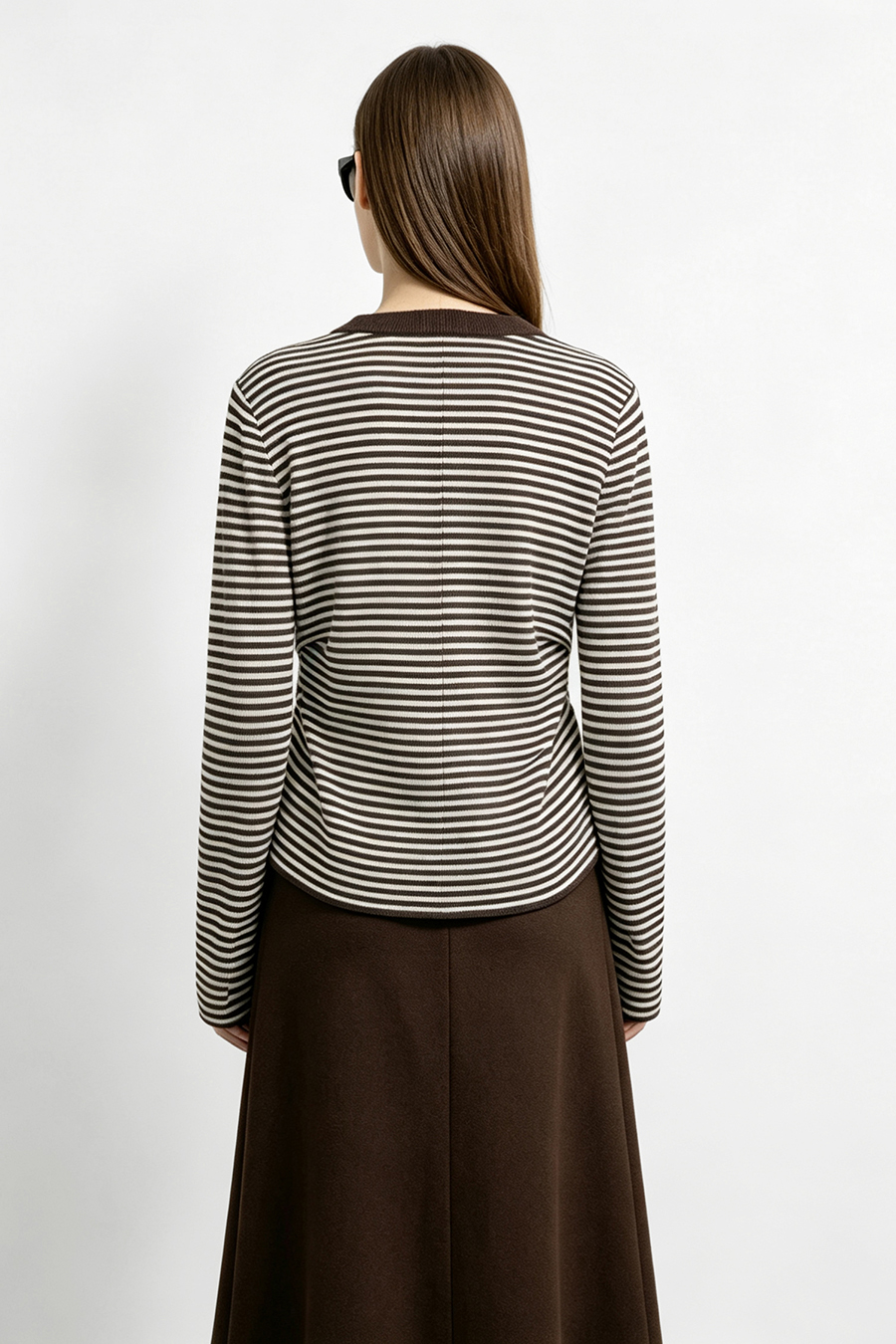 Crew Neck Slit Striped Sweater | AMII