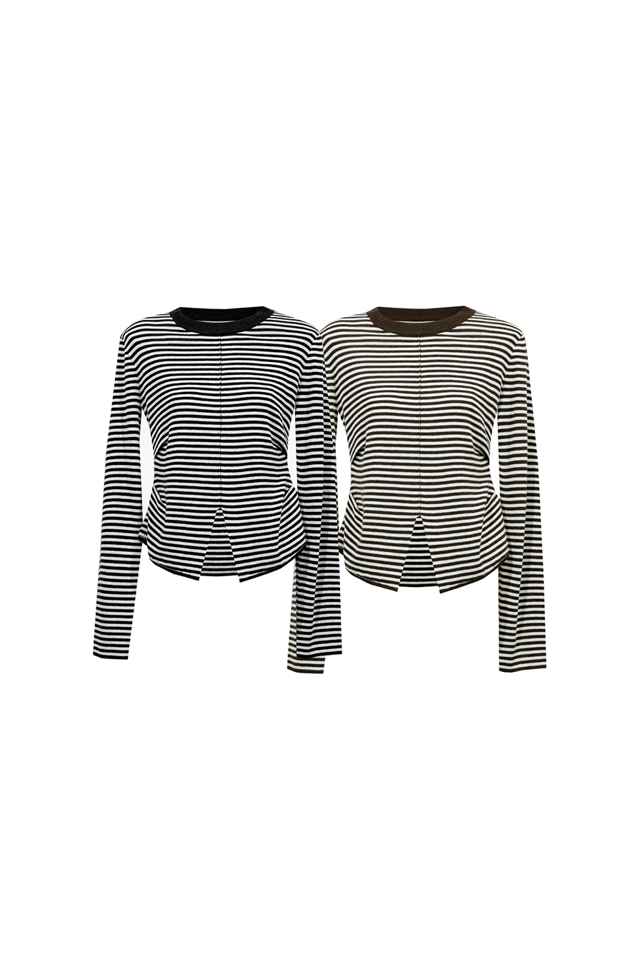 Crew Neck Slit Striped Sweater | AMII
