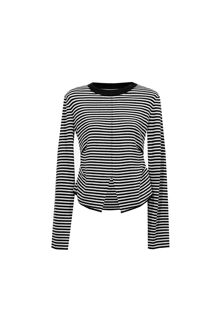 Crew Neck Slit Striped Sweater | AMII