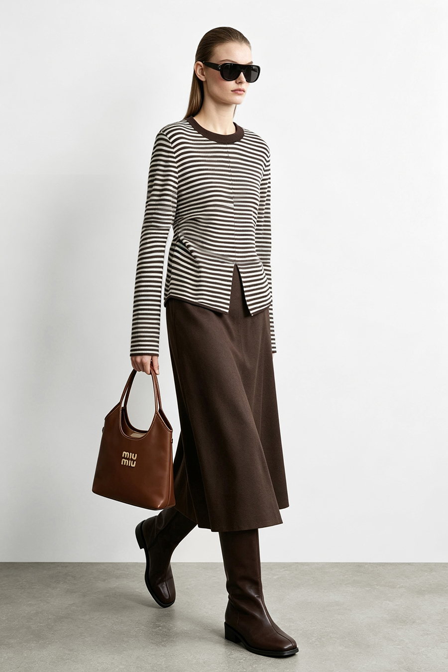 Crew Neck Slit Striped Sweater | AMII