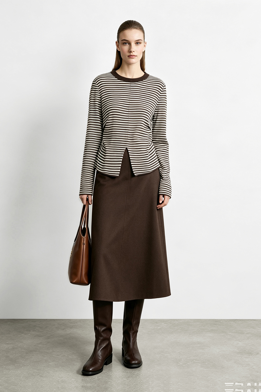 Crew Neck Slit Striped Sweater | AMII